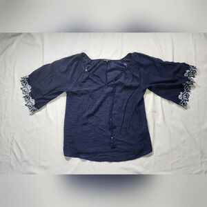 Unique Spectrum Womens Blue Bohemian Lace Blouse 1X